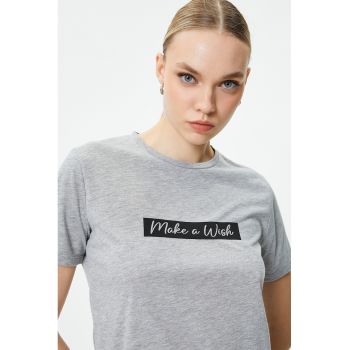 Tricou din amestec de bumbac cu imprimeu text