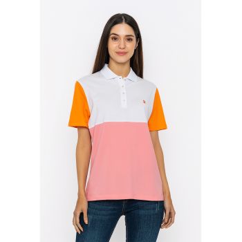 Tricou polo din bumbac cu model colorblock