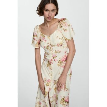 Rochie din amestec de in cu imprimeu floral