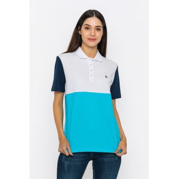 Tricou polo din bumbac cu model colorblock