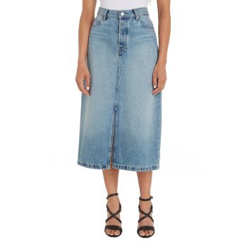 Fusta midi de denim cu slit frontal la reducere