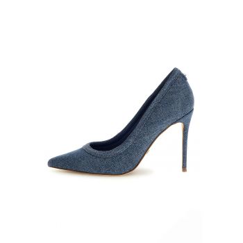 Pantofi cu aspect de denim si toc stiletto