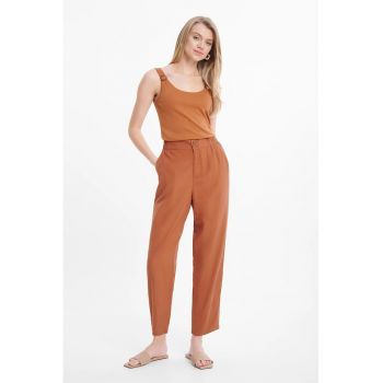 Pantaloni crop din amestec de in