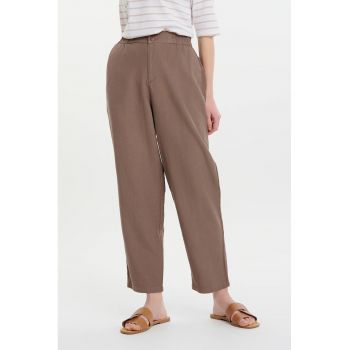 Pantaloni crop din amestec de in