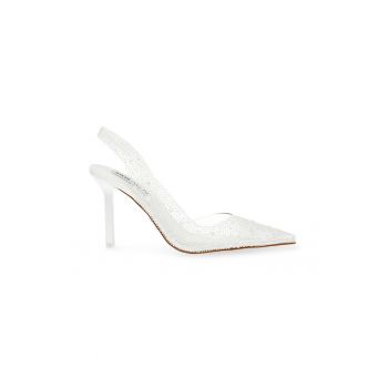 Pantofi stiletto slingback cu perle sintetice