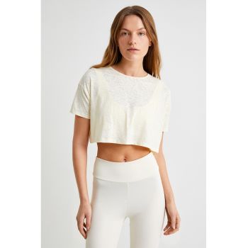 Tricou crop cu maneci cazute