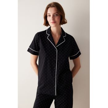 Bluza de pijama din bumbac cu revere decupate la reducere