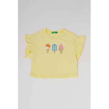 Tricou de bumbac cu maneci cu volane