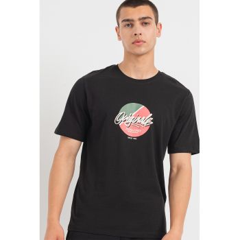 Tricou cu decolteu la baza gatului si imprimeu logo ieftin