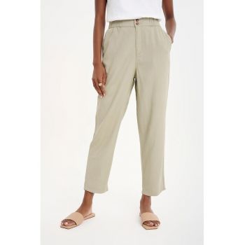 Pantaloni crop din amestec de in