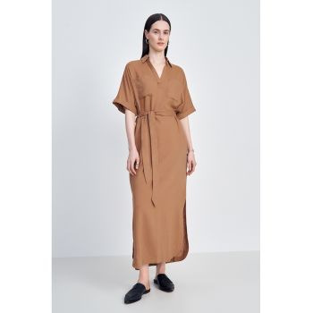 Rochie-camasa midi din amestec de in