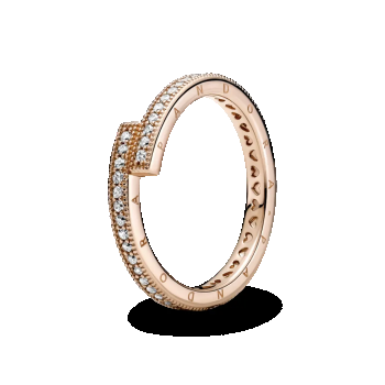 Inel cu model suprapus strălucitor placat cu aur roz de 14k, Pandora ieftin