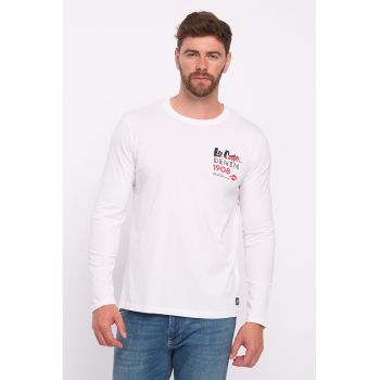 Bluza de bumbac cu decolteu la baza gatului si imprimeu logo - Alb32`4