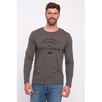 Bluza de bumbac cu imprimeu logo - Maro taupe