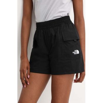 The North Face pantaloni scurti din bumbac culoarea negru, neted, high waist, NF0A87A5JK31