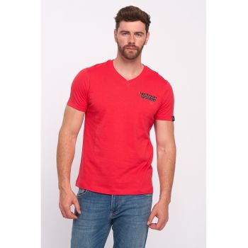 Tricou cu decolteu in V si logo