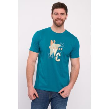 Tricou cu imprimeu si decolteu la baza gatului