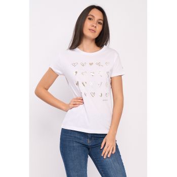 Tricou de bumbac cu imprimeu cu inimi