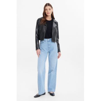 Jacheta biker crop de piele ecologica