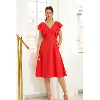 Rochie din amestec de in cu decolteu in V Amaryllis