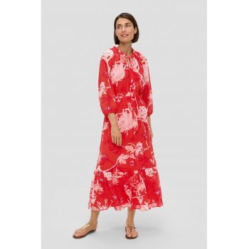 Rochie midi cu imprimeu floral si maneci trei sferturi