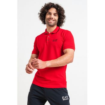 Tricou polo din material pique cu logo pe piept