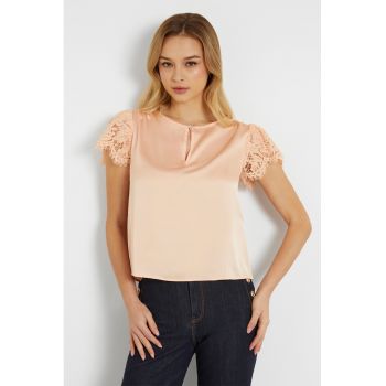 Bluza cu aspect de satin si maneci de dantela