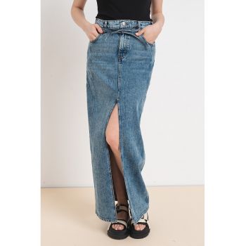 Fusta lunga de denim cu slit frontal