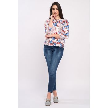 Bluza cu imprimeu floral si maneci 3/4 la reducere