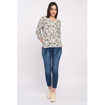 Bluza cu imprimeu floral si maneci 3/4 la reducere