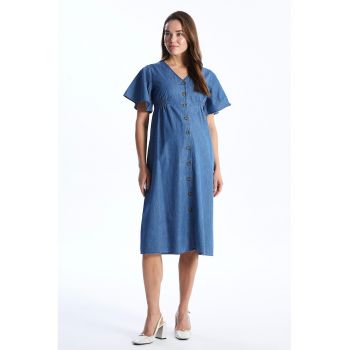 Rochie din denim cu decolteu in V pentru gravide