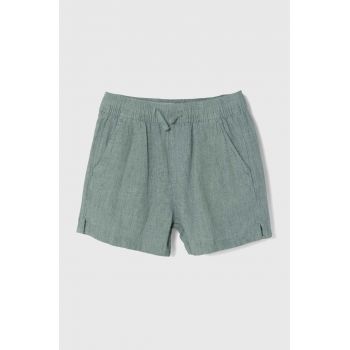 Abercrombie & Fitch pantaloni scurți de in pentru copii culoarea verde, talie reglabila
