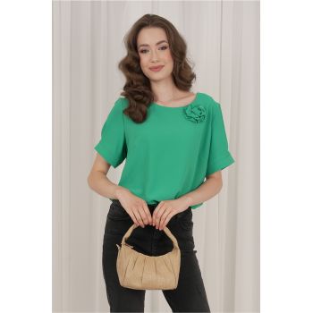 Bluza Ina verde cu aplicatie florala 3D