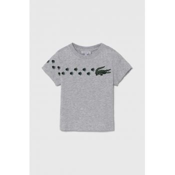 Lacoste tricou de bumbac pentru copii culoarea gri, cu imprimeu