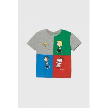 United Colors of Benetton tricou de bumbac pentru copii X Peanuts culoarea gri, cu imprimeu