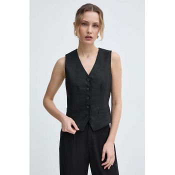 Weekend Max Mara vestă de in culoarea negru, un singur rând de nasturi, 2415151022600 2415150000000