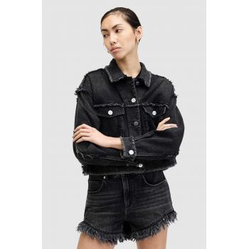 AllSaints pantaloni scurti din bumbac ASTRID FRAY culoarea negru, neted, high waist, W036EA