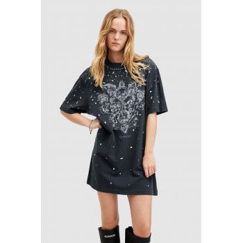 AllSaints rochie din bumbac SCATTER EMB culoarea negru, mini, oversize, W305DA