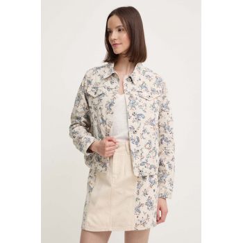 Pepe Jeans geaca jeans REGULAR JACKET PAISLEY femei, culoarea bej, de tranzitie, PL402409