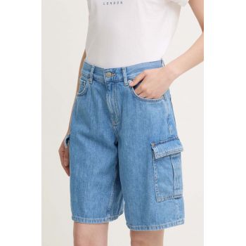 Pepe Jeans pantaloni scurti jeans RELAXED SHORT HW WORKER femei, culoarea maro, neted, high waist, PL801136