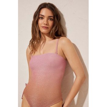 women'secret costum de baie dintr-o bucată SHIMMER culoarea roz, cupa usor rigidizata, 5527114