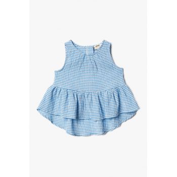 Top asimetric cu imprimeu gingham