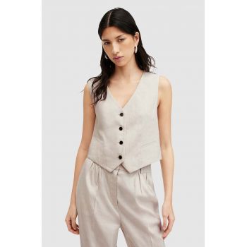 AllSaints vestă de in WHITNEY WAISTCOAT culoarea bej, un singur rand de nasturi, W035QA