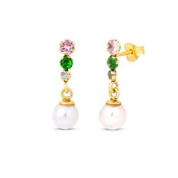 Cercei din aur 14K Multicolored Crystals and Pearls