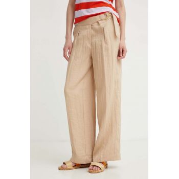 Dkny pantaloni femei, culoarea bej, drept, high waist, P4BKTW66