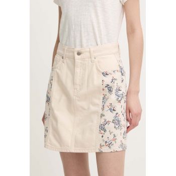 Pepe Jeans fustă din denim MINI SKIRT HW PAISLEY culoarea bej, mini, evazată, PL901135