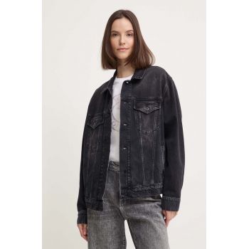 Pepe Jeans geacă din denim BOYFRIEND JACKET femei, culoarea negru, de tranziție, oversized, PL402390XH7