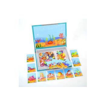 Joc Educativ STEM Carte Magnetica Puzzle Mica Sirena Si Vietati Marine 61 Piese Magnetice 14 Carduri