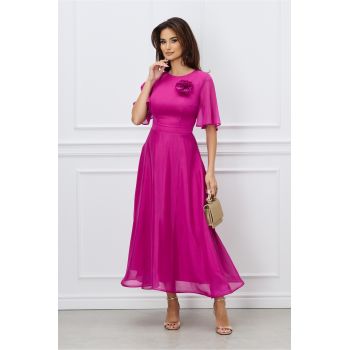 Rochie DY Fashion fucsia lunga cu accesoriu la bust