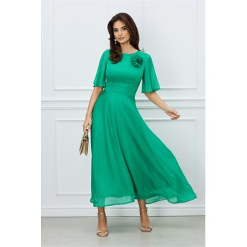 Rochie DY Fashion verde lunga cu accesoriu la bust